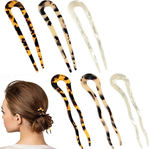 6 Pezzi Spille Capelli Tartaruga Francese Guscio Tartaruga Clip a Forma di U Grande Crin Ondulato - Foto 1 di 12