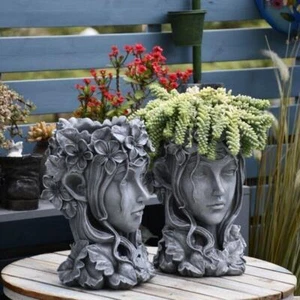 Silicone Mold Concrete Pot Cement Girl Face Flowerpot Planter Mould Plaster - Picture 1 of 12