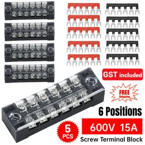 5X Dual Row 6 Positions 600V 15A Screw Terminal Block Terminal Barrier Strip NEW - Picture 1 of 17