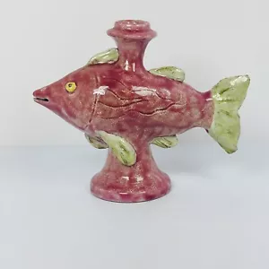 ND Dolfi Tuscany Majolica Fish Candle Holder for Nieman Marcus Pink & Green - Picture 1 of 12
