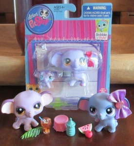 LITTLEST PET SHOP PINK PURPLE #1086 2120 & NEW #3597 3598 ELEPHANT MOM BABY LOT - Picture 1 of 18
