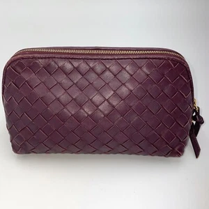 BOTTEGA VENETA Intrecciato Bolsa Cosmética Cartera Cuero Púrpura 670 - Imagen 1 de 12