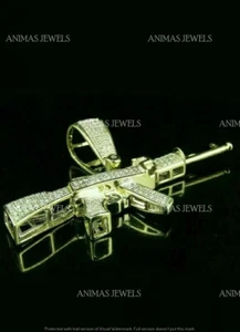 14K Yellow Gold Plated 3.00CT Round Cut Moissanite Gun Shape Men's Pendant Charm - Picture 1 of 7