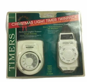 Christmas Light Timer Twinpack Indoor and Outdoor timers Ivory Color - Picture 1 of 8