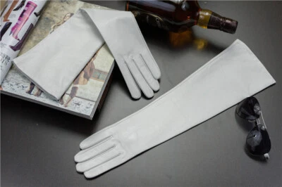 Luvas longas femininas inverno novo couro de ovelha real estilo liso cotovelo várias cores - Imagem 1 de 4