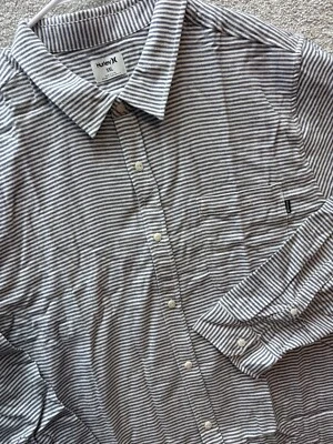 Camisa de Franela Hurley Para Hombres 2XL Blanco Rayas Algodón Orgánico Portland LS Botón Foto 1 de 4