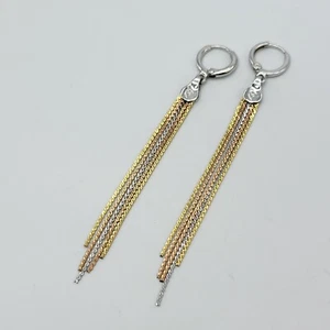 Pendientes Cascada Cadena Tri Tono Elegante - Imagen 1 de 10