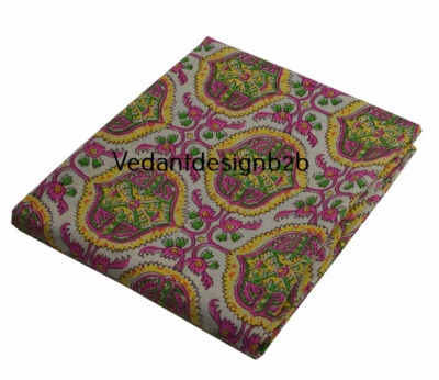 10 Yard Hand Block Geometric Print Cotton Fabric Multicolor Dress Material - Image 1 of 4