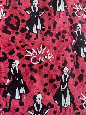 Disney Cruella Villain Red Spotted Print 100% Cotton Sold By The Yard. - Image 1 of 2