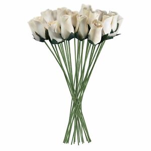 White Wooden Roses Artificial Realistic 32 Count