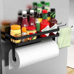 Magnetic Paper Towel Holder for Fridge Black Kitchen Organizer with Roll Spice - Picture 1 of 7