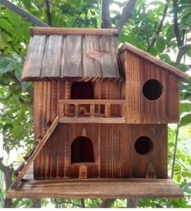 Pet Bird Squirrel Wooden Hanging Cage House Toy Outdoor - Picture 1 of 7