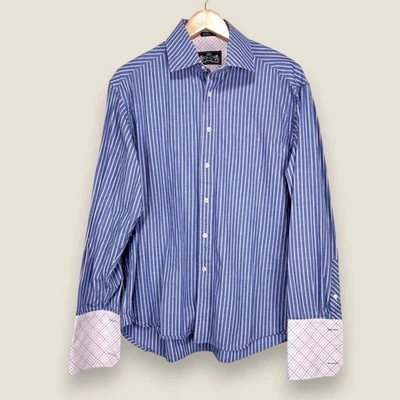 Robert Graham французский манжеты платье рубашка мужчин большой синий розовый в полоску R & G хлопок - Изображение 1 из 4