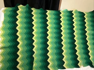 Handmade Crocheted Green Afghan Chevron Pattern Emerald 56x35” - Picture 1 of 2