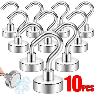 5-10 Pack Heavy Duty Magnetic Hooks Hanger Hold Neodymium Strong Magnet Set UK - Image 1 of 4