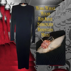 Who What Wear Rippstrick Mock Rollkragen Kleid Maxi stretchig schwarz figurbetont Gr. XL - Bild 1 von 2