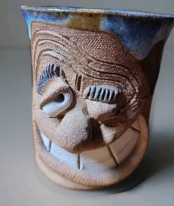 Signed Ugly Face Handmade 3d Vintage Ceramic Mug W/ Face Bottom Inside Signed - Picture 1 of 5