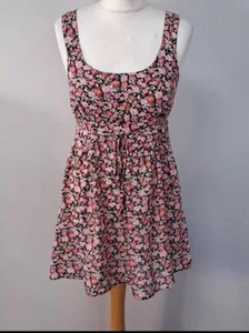 Pink Black floral Strap Mini Dress Womens Size Small - Picture 1 of 10