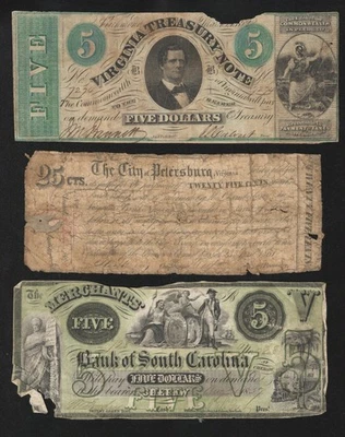 DEALERS LOT of (3)  MIXED OBSOLETE CURRENCY NOTES CIVIL WAR ERA MONEY 2117 - Image 1 of 2