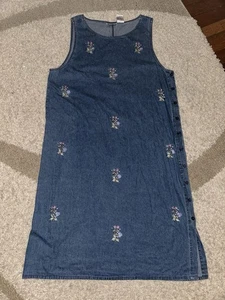 Woman 2X denim maxi dress pastel embroidery, floral flowers modest vintage - Picture 1 of 8