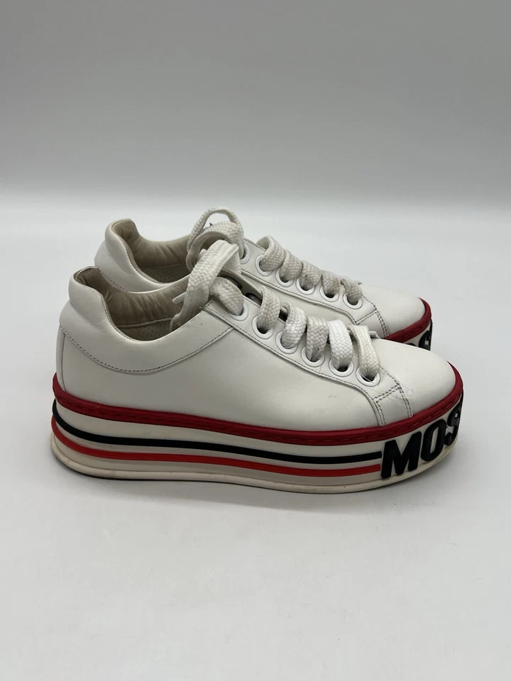 Moschino Women’s Size 37 US 6.5 White Leather Platform Fashion Sneakers Shoes. - Image 1 of 4