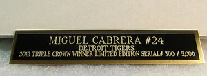 MIGUEL CABRERA 2012 T.C.W. PLACA DE IDENTIFICACIÓN ENMARCADO PERSONALIZADA PARA FOTO SERIE# - Imagen 1 de 1