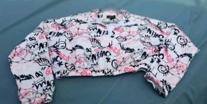 Rue 21 Queen Smileface Graffiti Crop Top Jacke Light Weight 1/2 Zip - Bild 1 von 3