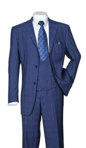 Men's 3-PC SUIT with VEST Fancy Luxurious Wool Feel Plaid/Check Design SideVents - Picture 1 of 12