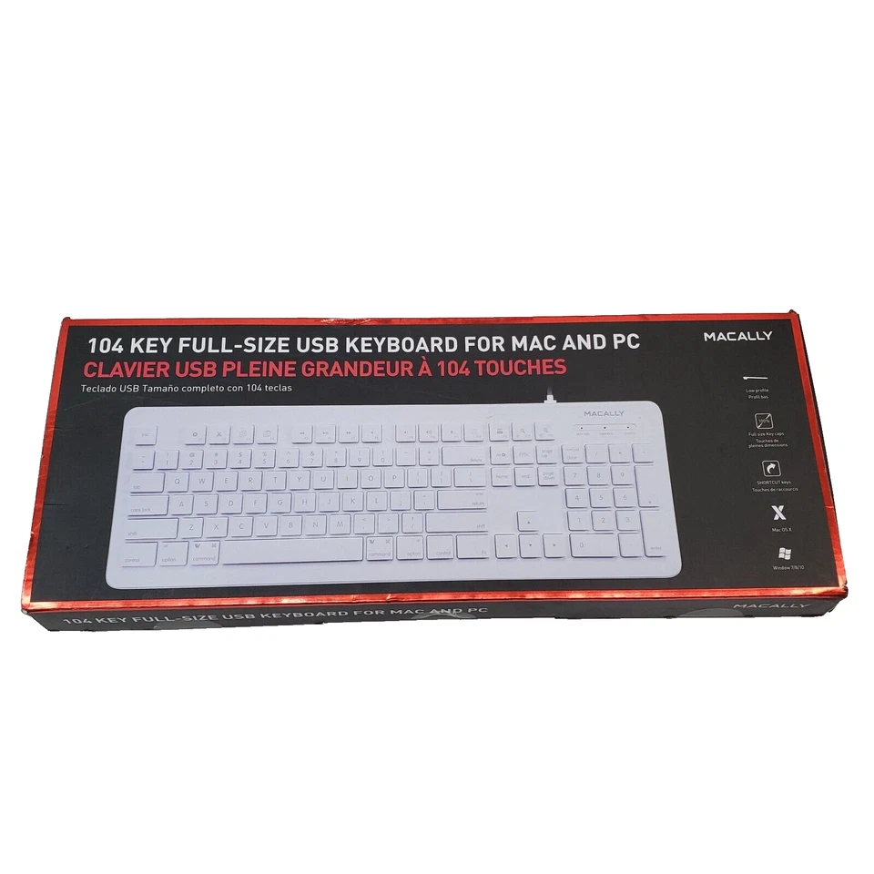 Macally Qkey 104key White Full Size USB Accs Keyboard for Mac