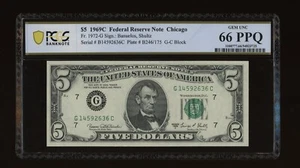 DBR 1969-C $5 FRN Chicago Gem Fr. 1972-G PCGS-B 66 PPQ Serial G14592636C - Picture 1 of 2