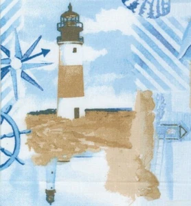 100% cotton fabric-45"wide-8 yards available-nautical blue & tan - Picture 1 of 2