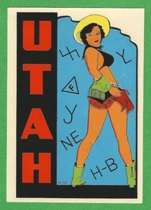 VINTAGE ORIGINAL 1949 SOUVENIR "MISS UTAH" SEXY COWGIRL PINUP WATER DECAL ART - Picture 1 of 1