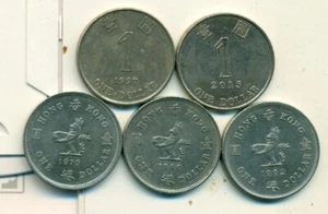 5 DIFFERENT 1 DOLLAR COINS from HONG KONG (1978, 1979, 1980, 1997 & 2015) - Picture 1 of 2