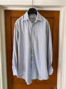 Sulka Italien Blau Braun Kariert Baumwolle Hemd Größe 16,5 33 Vintage 44" Brustumfang - Bild 1 von 7