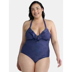 Time and Tru Women’s Plus Eyelet Embroidered Ruffle One Piece Swimsuit Size 3X - Picture 1 of 14