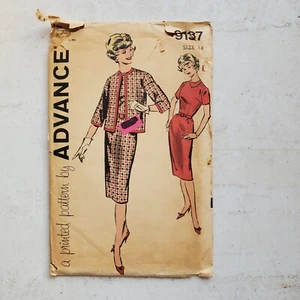 Vtg Advance Pattern 9137 Lined Jacket Back Zip Dress Misses Classic 14 CUT - Picture 1 of 5