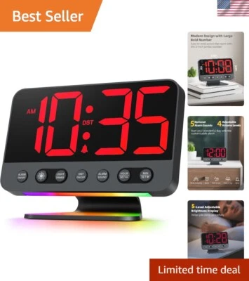 Digital Alarm Clocks for Bedrooms: Large Bold Number 5 Brightness Dimmer - Ea... - Image 1 of 4
