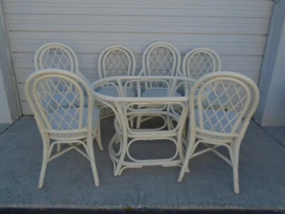 Juego de comedor de bambú 6 sillas + mesa Regency ratán Indias Occidentales enrejado Lanai Boho Foto 1 de 4