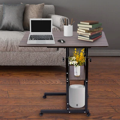 C-shaped Side Table Height Adjustable With Wheels Storage Shelf For Couch Bed - Image 1 of 4
