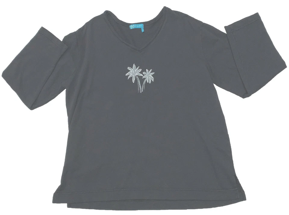 LG FRESH PRODUCT Nueva TÚNICA NEGRA PALMERAS CUELLO REDONDO FELPA FRANCESA ¡Clásica! Busto 48" Foto 1 de 1