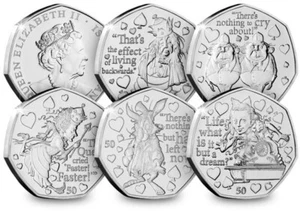 2021 Isle of Man Alice durch das Spiegelglas 50p Münzen - unzirkuliert - Bild 1 von 10