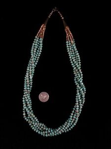 Vintage Pueblo Necklace - Sterling, Turquoise, Shell Heishi - 125 g = 4.4 oz.