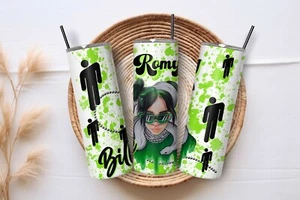 Personalised Billie Eilish Thermal Tumbler Reusable 20oz/560ml green stickman - Picture 1 of 1