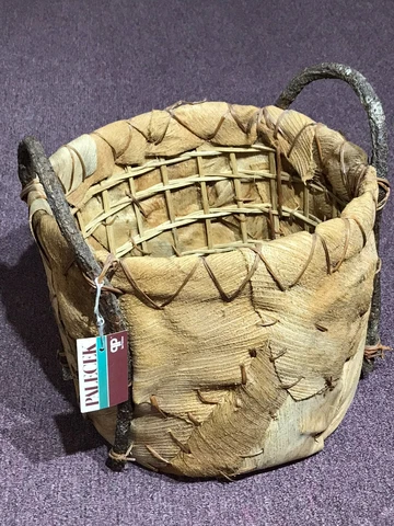 Beautiful Large Palecek Coconut Leaf Basket w/ Wood Handles 12.5"w x 14"h  NICE! Cover