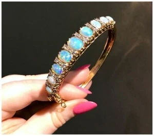 Brazalete antiguo vintage simulado ópalo de fuego corte ovalado 7,5 pulgadas plata 925 - Imagen 1 de 3