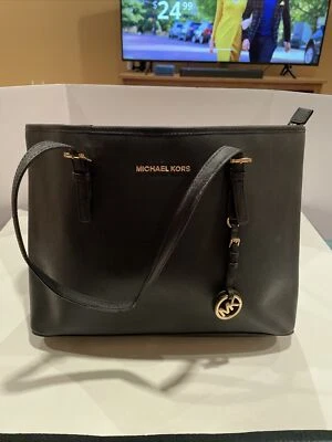 Michael Kors Black Saffiano Leather Large Tote Shoulder Bag Laptop Pocket Purse  - Image 1 of 4