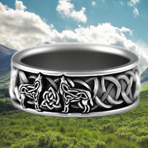 Mens Fashion Silver wolf viking gothic Signet gift Fashion Biker ring band R154