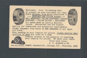 1940 Chic IL AC Blancke & Co Auto Parts Of Various Bearings - Picture 1 of 1