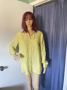 Camicia tunica Sigrid Olsen 100% lino con bottoni colore giallo taglia S-L oversize - Foto 1 di 8