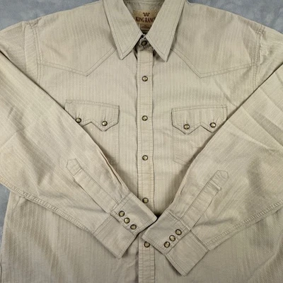 Camisa de Colección King Ranch Para Hombres Manga Larga Perla Occidental Con Botones a Presión Talla XL Foto 1 de 4